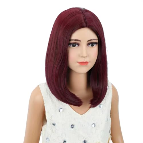 Image of Red Wig Wine Red Bob Wig Short Bob Wig Middle Part Wig for Women Synthetic Wigs with Wig Cap