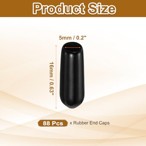 Image of uxcell 88Pcs Rubber End Caps, 5mm(3 /16 inch) ID 16mm(5 /8 inch) Height Round Screw Thread Protectors Flexible Screw Bolt Covers Caps for Metal Tube Rod Bolt, Black