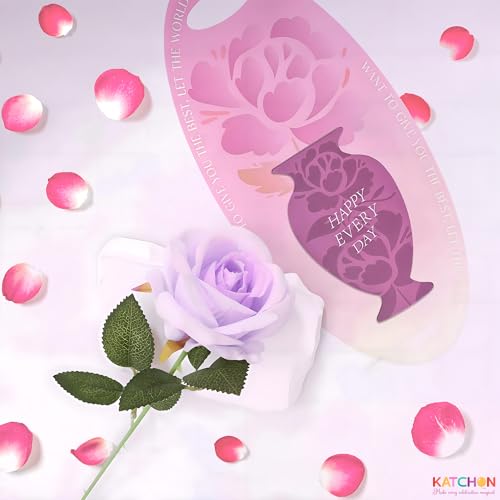 KatchOn Purple Rose Flower Gift – 13 Inch Artificial Rose with Greeting Card | Valentine Gifts for Women | Valentines Day Gifts for Her | Birthday Gift for Women | Anniversary Flower Gifts for Wife by KatchOn - Used condition - Image 5