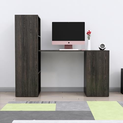 Image of Bniture Wooden Study Table for Home | Engineered Wood Study Table with Book Shelf | Multi Purpose Computer Desk for Writing & Study | Laptop Table for Study Room, Office & Workstation | Flower Wenge