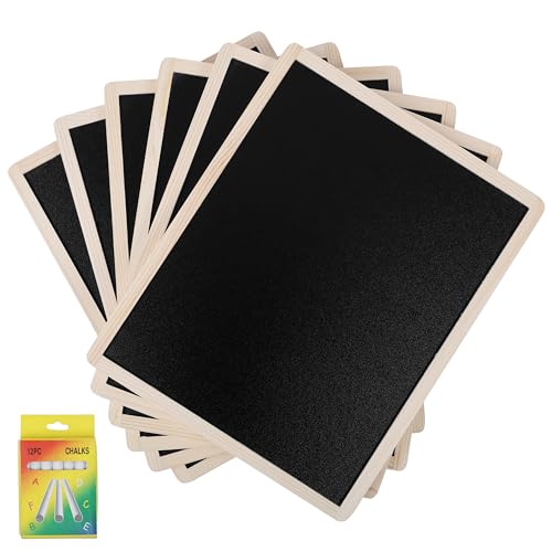 Kurtzy Set de Pizarras Negras de Doble Cara - 6x Mini Pizarra Negra Pequeña Infantil de Tiza con Marco de Madera - para Pared Cocina Hosteleria Fiestas Bar y Decoración