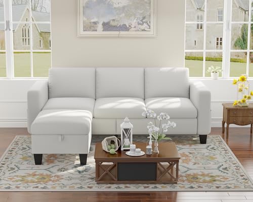 Image of SRMS Sectional Couches for Living Room 78 inch L Shaped Sofa with Storage Ottoman | Free 3 - Pillows | Sofa Set for living Room, Office, Hotel | Modern Classic 3 Seater Sofa Set | Timeless Appeal | White