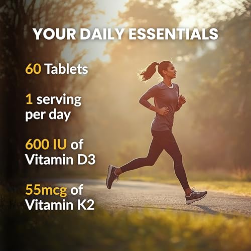 Image of Vitamin D3 K2 Tablets (D3 from Lichen) | Supports Bone Health & Immunity | 600 IU D3 + 55 mcg K2 | D3 and K2 Supplement for Men and Women | 100% Veg 60 Tablets
