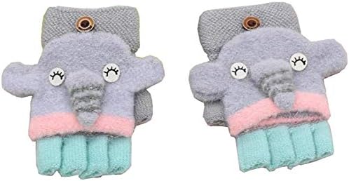 Aiyomimo Baby Winter Unisex Cartoon Warm Half Finger Knitted Gloves for 1-3 Y Kids