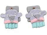 Pormow Herbst und Winter 1-3 Jahre alt Cartoon Warm Handschuhe Kind Half Finger Gestrickt Handschuhe (Small Elephant-Grey)