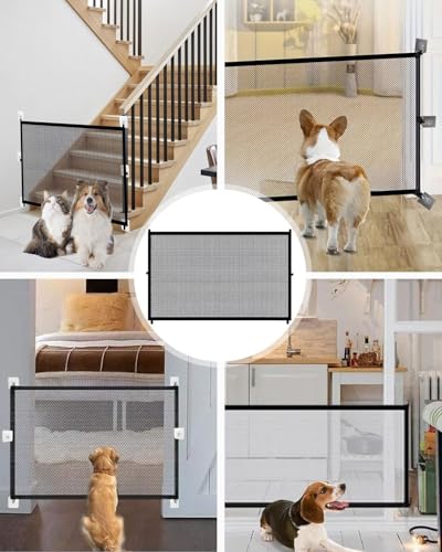 FUGLUS 1 Stück Treppenschutzgitter Ausziehbar,Tierschutzgitter,Türschutzgitter Ohne Bohren,Türgitter Hunde,Hundeschutzgitter, Hundetürgitter für Treppen,Flure,Küchen,Drinnen(110x72 cm)