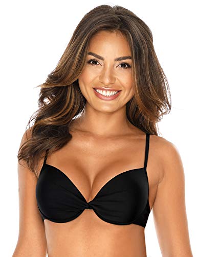 RELLECIGA Women's Black Push Up Bikini Top Twist Front Underwire Bathing Suit Size Medium