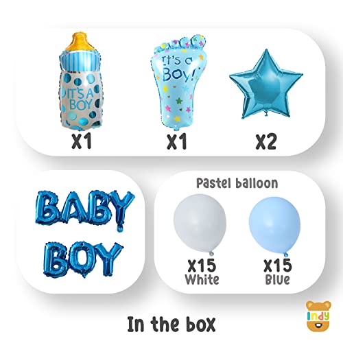 Image of Just Party Set Of 41 Pcs -15 White,Blue Pastel Balloons, 1 Bottle, 2 Blue Star Foil Balloon, 1 Blue Foot, 8 Letter Baby Boy Balloon For Kids Birthday Party Theme Decoration Kit