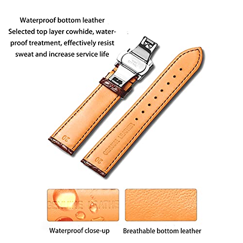 Image of Moran Genuine Leather Band Alligator and Cowhide Replacement Deployment Buckle Watch strap18mm to 24mm Crocodile Leather Strap for Men's and Women's