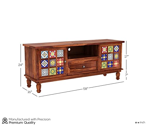 Image of Solid Wood TV Unit for Living Room 55 Inch Furniture - Wooden TV Unit with Storage Cabinet with 1 Drawr, 3 Shelves Wooden TV Cabinet for Living Room - Fits up to 55-Inch TV (Weston)