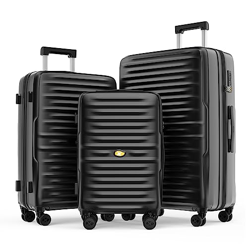 MGOB Koffer Set Hartschalen Trolley Polycarbonat Leicht Reisekoffer mit TSA-Schloss, Schwarz