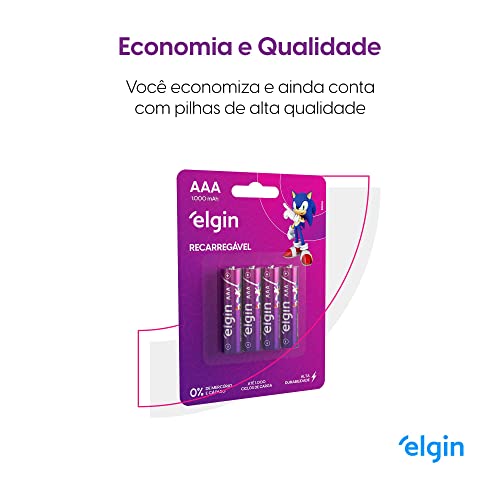Pilha recarregável AAA 1000mAh Elgin com 4 unidades Palito