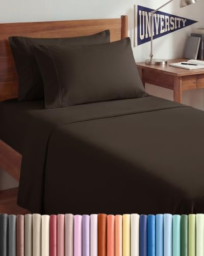 Image of Twin 4 Piece Bed Sheet Set - Breathable & Cooling Sheets - Chocolate Brown