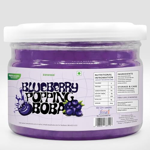 Image of Zawaa Boba Tea Assorted (Blueberry, Passionfruit and Strawberry) Bubble Tea Popping Bursting Boba Pearls 100g Each Pack of 3 for Ice-cream, Smoothies, Falooda, Puddings, Cakes, Froyo, Milkshake