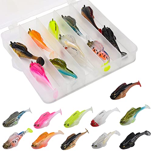 Goture Pre-Rigged Jig Head Fish Lures, Saltwater Freshwater Minnow Fishing Bait Big Tail with Jig Head for Fishing Fresh, Soft Shrimp Lures Fishing Lures Saltwater Swim Baits 11 Pcs