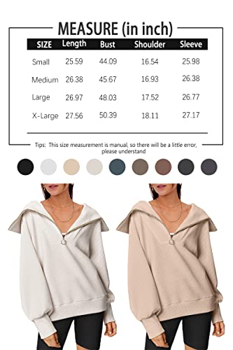 Efan Womens Oversized Half Zip Pullover Sweatshirts Trendy 1/4 Quarter Zip Up Hoodie Sweater Teen Girls Fall Y2K Clothes Off-White #TOP3