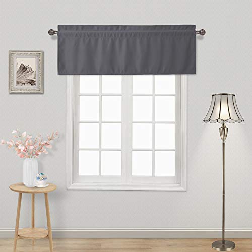 Dwcn Valance Curtains Blackout Grey Kitchen Valance Solid Rod Pocket Window Treatments Curtain Valance For Kitchen Bathroom Windows 52X18 Inch Long, 1 Panel #TOP1