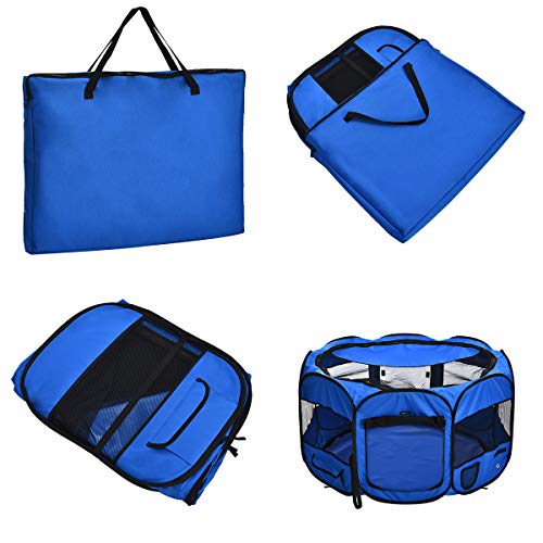 Amazon Basics Achteckig Tragbarer, weicher Haustier-Laufstall, 114 cm, Blau