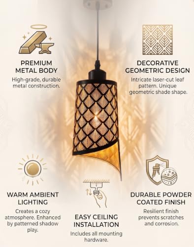 Image of DarkVision Metal Pendant Hanging Light with Tree Cutout Design Ceiling Lamp for Indoor Vintage Lighting Fixture for Dining Room, or Living Room and Home Decor (with Bulb)