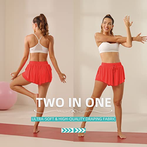Image of Flowy Athletic Shorts for Women Running Tennis Butterfly Shorts Girls 2-in-1 Double Layer Quick-Drying Comfy Shorts