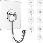 Large Hooks for Hanging Heavy-Duty 44lb(Max) 10 Packs, Wall Hangers without Nails Self-Adhesive Traceless Clear and Removable, Waterproof and Rustproof Multiple Uses for Bathroom Kitchen Home