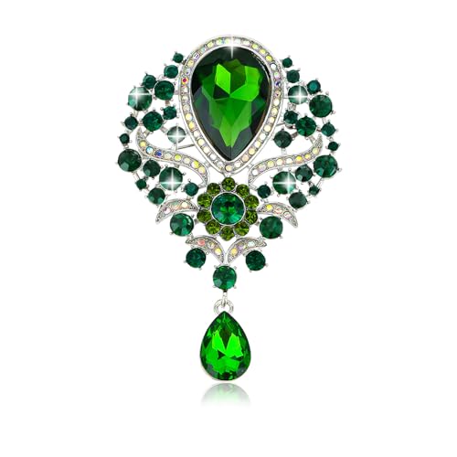 Broche fleur pour femme YARIEW : strass vert et métal plaqué argent