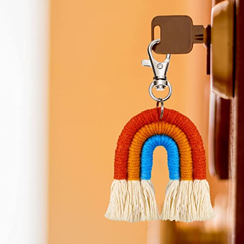 6 Pcs Mini Boho Rainbow Keychain Macrame Weaving Rainbow Tassel Women Keyrings Car Keyring Holder For Bag Wallet Accessories (Pastel Color) #TOP4