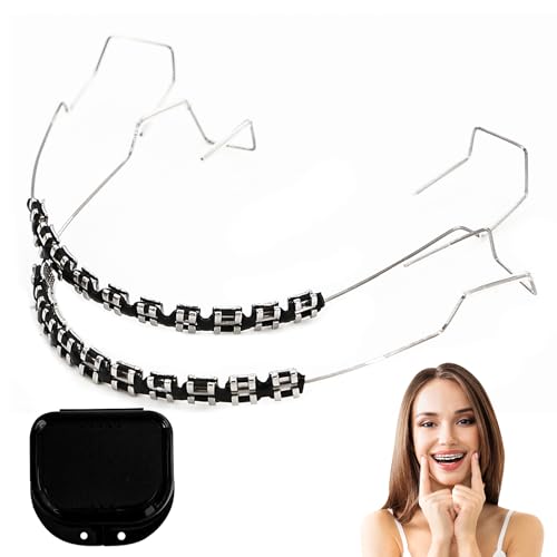 Fake Braces Temporary Tooth Decoration with Brackets & Wire Removable Fake Braces Kit for Orthodontists to Explain for Dental Students to Practice Brackets Falsos Para Dientes (Black)