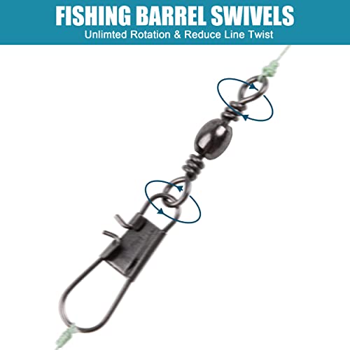 Fishing Barrel Swivel with Safety Snaps, 120pcs High Strength Fishing Snap Swivels Saltwater Stainless Steel Fishing Swivel Interlock Snaps Freshwater Leader Lure Hook Connector Accessories