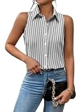 Zeagoo Button Down Tank Tops for Women Striped Blouses Fashion Tank Tops Collared Sleeveless Tops, Small