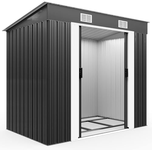 GARDEBRUK® Garden Shed | 6x4' | 2m² | Outdoor Storage for Garden Furniture Garden Tools | Wheelie Bin Storage | Log Store | Bike Shed House | Pent Roof, Sliding Door | 200x125x185cm | Anthracite