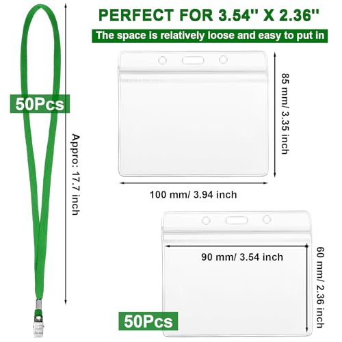 Image of Marspark 50 Sets Clear Name Tags with Lanyard, Lanyards for ID Badges Reusable Strap with ID Holder Plastic Name Badges for Adults Business School Church Conference (Green)