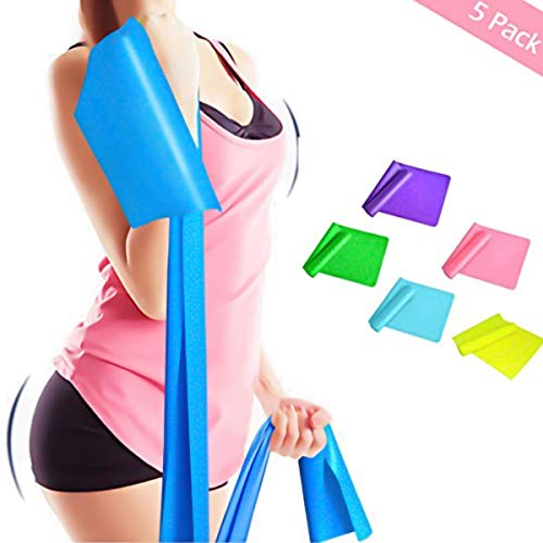 jiele résistance Bande d'exercice fitness élastique stretch Bandes pour le yoga, pilates, la musculation ou la thérapie physique (Rose, Bleu, Vert, Jaune, Violet clair)