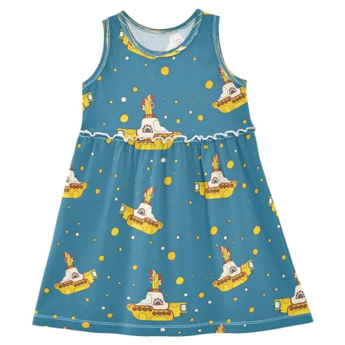 Boccsty Yellow Ducks Hearts Girls Dress Kids Toddler Casual Dresses Summer Dresses 2T-8T