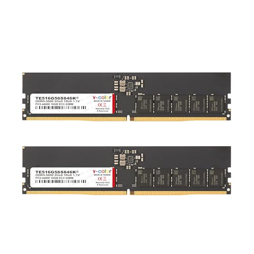 V-Color 32GB 5600MHz DDR5 RAM module โ V-Color DDR5 32GB (16GBx2) 5600MHz CL46 1Rx8 ECC UNBUFFERED DIMM 1.1V (ECC UDIMM) Memory Ram for Server (TE516G56S846K)