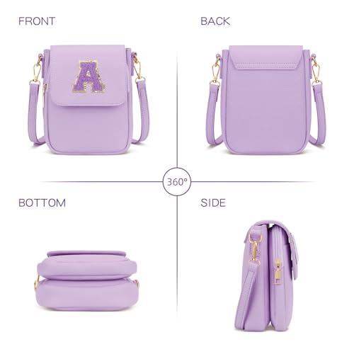 Image of Gift for Girls Small Initial Crossbody Bag for Teens Vegan Leather Cell Phone Kids Purse (Purple-A)