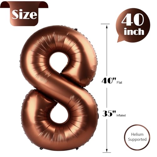 Image of Dark Brown 8 Balloon, Coffee Brown Number Balloons 40 Inch, 8th Chocolate Birthday Decorations Birthday Balloons Party Supplies, Number 8 Balloon