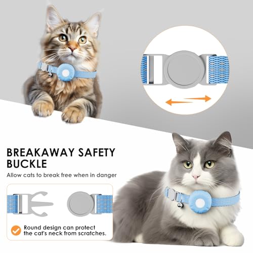 Image of Cat Tracker, GPS Tracker Compatible with Apple Find My App(Only iOS), Waterproof Cat Trackers Collar with Bell and Safety Elastic Buckle,No Monthly Fee,Territory & Location History, Smart Alerts, Blue