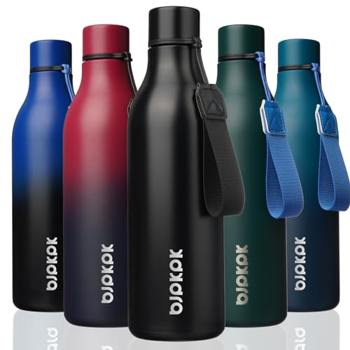 Image of BJPKPK Insulated Water Bottles, 25 oz Stainless Steel Metal Water Bottle with Strap, BPA Free Leak Proof Jugs, Mugs, Flasks, Reusable Thermal Flasks for Sports & Travel, Black