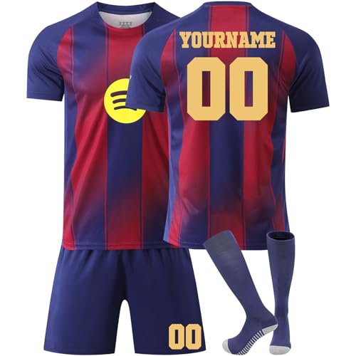 Genérico 25/26 Camisetas Home & Away Equipaciones de Fútbol Personalizadas Pantalones+Camisetas+Calcetines para Niños 3 Sets Equipaciones de Fútbol para Adultos B07