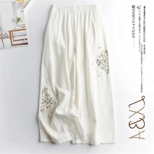 Women's Cotton and Linen Slim Wide-Leg Nine-Point Pants, Comfortable and Slim4