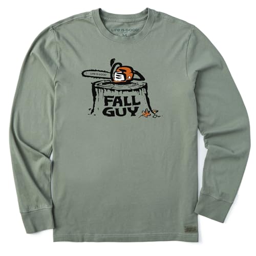 Life is Good. Men's Fall Guy Saw Long Sleeve Crusher Tee, Moss Green