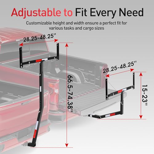 JY PERFORMANCE Truck Bed Extender Hitch Mount, Foldable Pickup Truck Bed Extender for Kayak Canoe Ladder Lumber Rack Long Pipes, w/Flag, Reflective Tape, 375lbs Capacity - Thumbnail 2