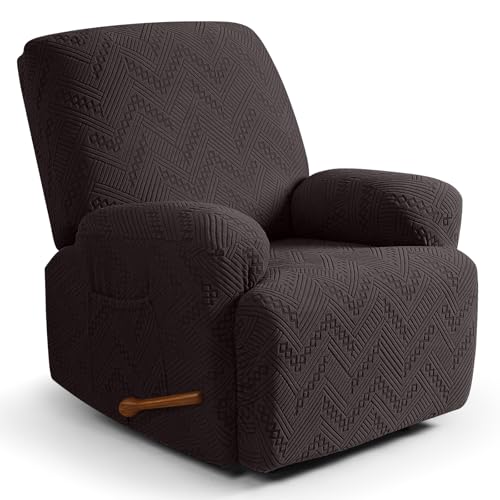 Image of Ruaozz Recliner Sofa Covers Oversized Recliner Chair Covers Recliner Covers for Reclining Chair with Pockets Washable Furniture Protector with Elastic Bottom (1 Seater-X Large, Chocolate)