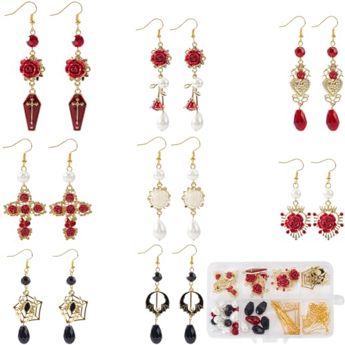 Aretes góticos DIY con gotas rojas y negras: kit de bisutería de Halloween 2