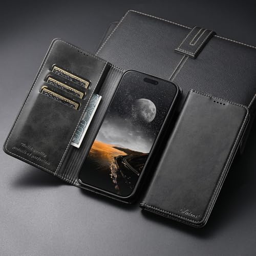 Étui iPhone 16 Pro Max café avec clapet magnétique et protection cuir portefeuille