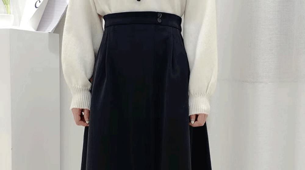 Faldas para Mujer Longitud Mediana, Elegante Decoración De Botones Faldas De Invierno Negras para Mujer Cintura Elástica Faldas Midi De Talle Alto para Mujer Co(Black)