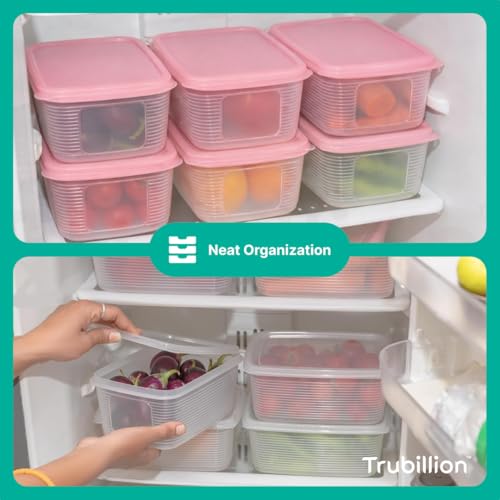 Image of PureChill Set of 6 Fridge Storage Containers 1800ml BPA Free Food Grade Plastic Stackable Transparent Boxes Freezer Safe for Vegetables Fruits Snacks Kitchen Made in India