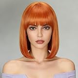 Svolna Ginger Short Bob Wig with Bangs, Synthetic Straight Hair Wigs for Women, 14 Inch Cosplay Costume Bob Wig (18C Ginger)