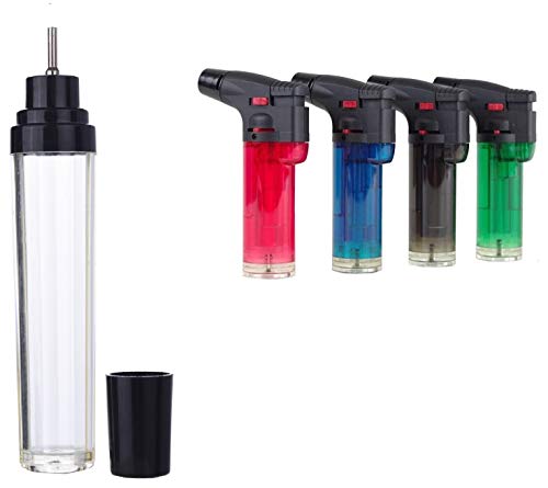 UN Chalumeau à gaz flamme réglable Chalumeau de Cuisine + Recharge gaz 18ml - Briquet Jetflame COULEUR Aléatoire